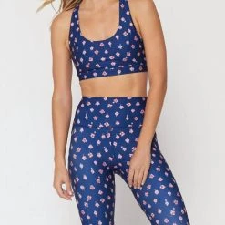 Deals 😍 Spiritual Gangster 👩 women Studio Eco Jersey Sports Bra in Navy Floreale Print 🤩