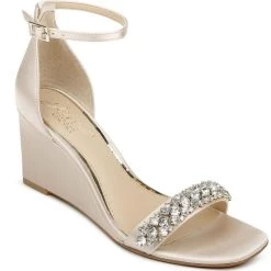 Best deal 🤩 Jewel Badgley Mischka Peggy 👩 Womens Ankle Strap Square Toe Wedge 👠 Heels 🤩