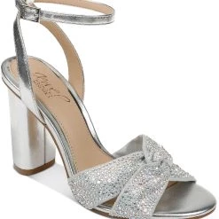 Best Pirce 🔔 Jewel Badgley Mischka Nicoline 👩 Womens Faux Leather Knot-Front Evening 🩴 Sandals 😀
