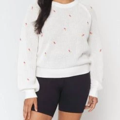 Jordan Craig Sales Store 23 Best Pirce π Spiritual Gangster π© women Airy Mesh Embroidered Sweater in Stone Flora Embroidery β€οΈ