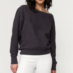 Cheap 😉 Spiritual Gangster 👩 women Vida Off Shoulder Sherpa Sweatshirt in Vintage Black 💯